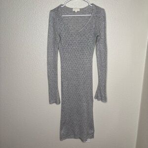 MY MUM MADE IT POINTELLE SOFT KNIT MIDI DRESS - GREY S-M